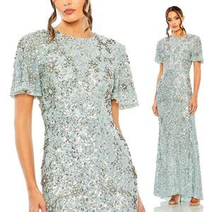 MAC DUGGAL | FLUTTER SLEEVE SEQUIN HIGH NECK DRESS #93932
